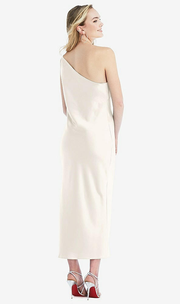 Back View - Ivory One-Shoulder Asymmetrical Midi Slip Dress