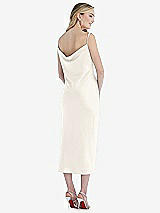Rear View Thumbnail - Ivory Asymmetrical One-Shoulder Cowl Midi Slip Dress