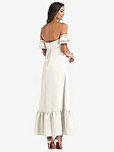 Rear View Thumbnail - Ivory Ruffled Off-the-Shoulder Tiered Cuff Sleeve Midi Dress