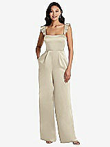Alt View 1 Thumbnail - Champagne Ruffled Sleeve Tie-Back Jumpsuit with Pockets