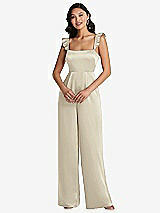 Front View Thumbnail - Champagne Ruffled Sleeve Tie-Back Jumpsuit with Pockets