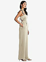 Side View Thumbnail - Champagne Ruffled Sleeve Tie-Back Jumpsuit with Pockets