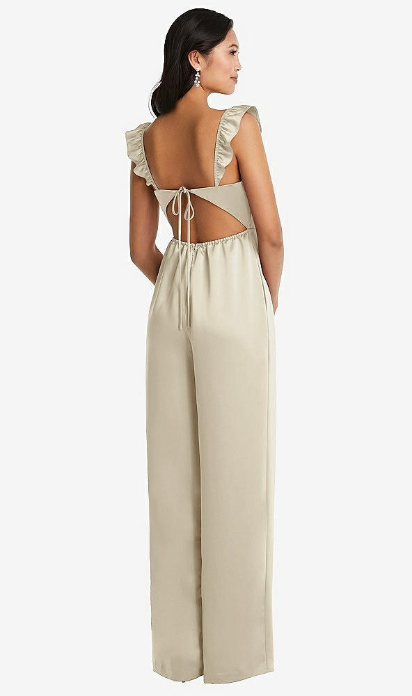 Back View - Champagne Ruffled Sleeve Tie-Back Jumpsuit with Pockets