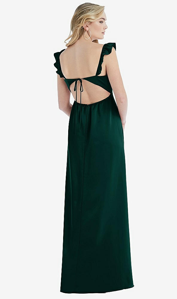Back View - Evergreen Ruffled Sleeve Tie-Back Maxi Dress
