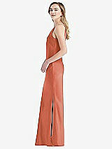 Side View Thumbnail - Terracotta Copper One-Shoulder Asymmetrical Maxi Slip Dress