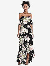 Front View Thumbnail - Noir Garden Off-the-Shoulder Ruffled High Low Maxi Dress