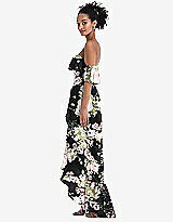 Side View Thumbnail - Noir Garden Off-the-Shoulder Ruffled High Low Maxi Dress