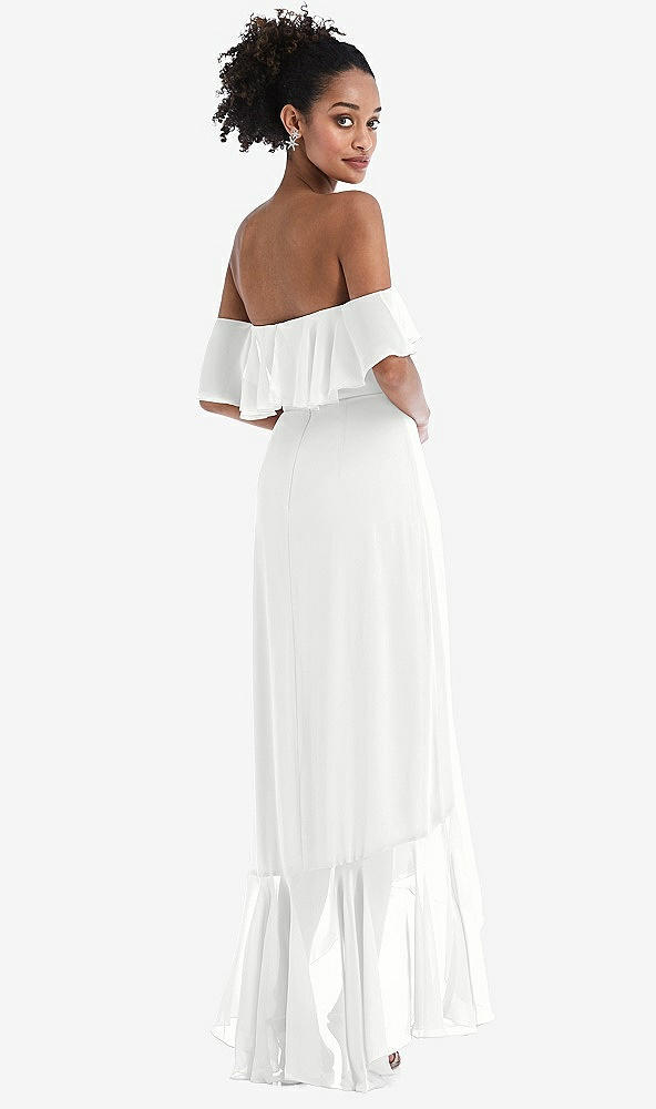 Back View - White Off-the-Shoulder Ruffled High Low Maxi Dress