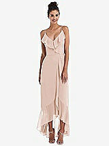 Front View Thumbnail - Cameo Ruffle-Trimmed V-Neck High Low Wrap Dress