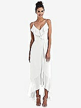 Front View Thumbnail - White Ruffle-Trimmed V-Neck High Low Wrap Dress