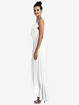 Side View Thumbnail - White Ruffle-Trimmed V-Neck High Low Wrap Dress