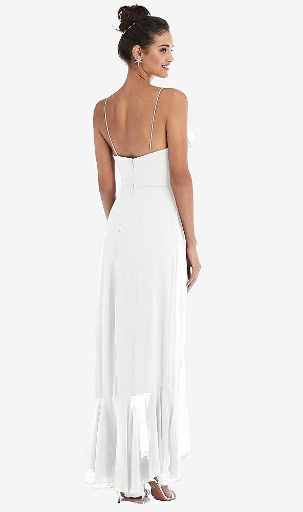 Back View - White Ruffle-Trimmed V-Neck High Low Wrap Dress
