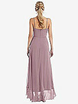 Rear View Thumbnail - Dusty Rose Scoop Neck Ruffle-Trimmed High Low Maxi Dress