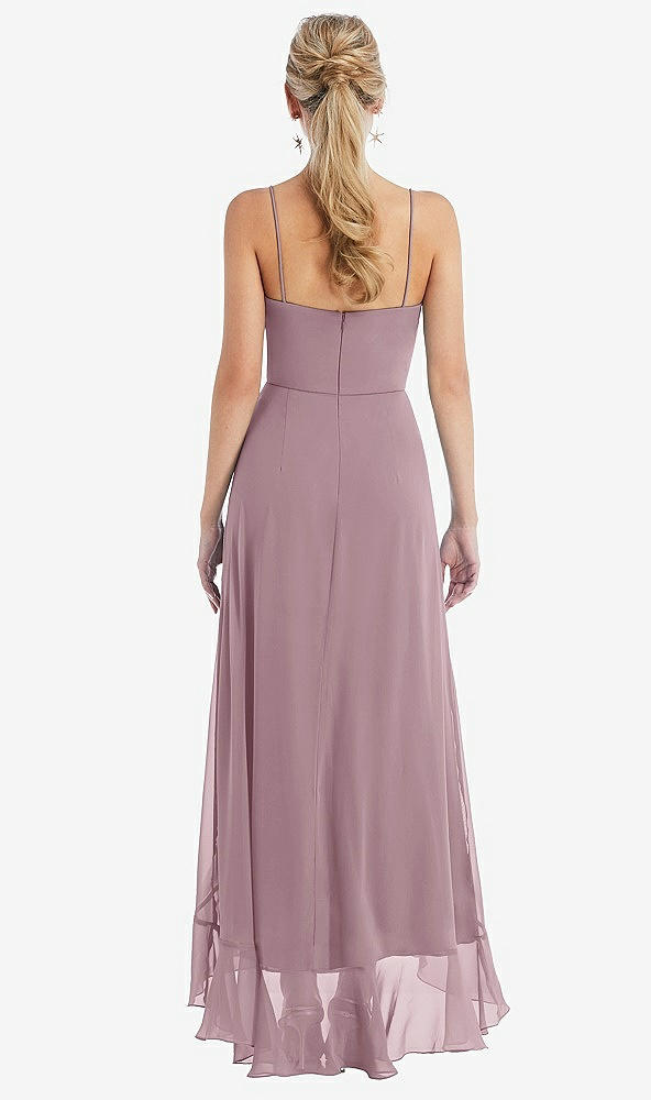 Back View - Dusty Rose Scoop Neck Ruffle-Trimmed High Low Maxi Dress