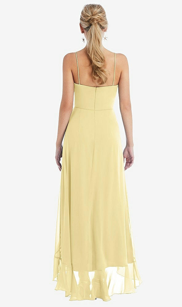 Back View - Pale Yellow Scoop Neck Ruffle-Trimmed High Low Maxi Dress