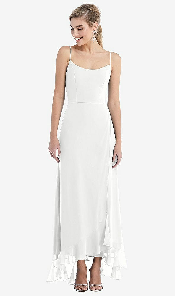 Front View - White Scoop Neck Ruffle-Trimmed High Low Maxi Dress