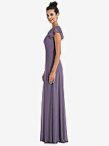 Side View Thumbnail - Lavender Flutter Sleeve V-Keyhole Chiffon Maxi Dress