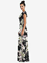 Side View Thumbnail - Noir Garden Flutter Sleeve V-Keyhole Chiffon Maxi Dress