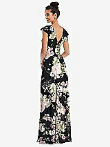 Rear View Thumbnail - Noir Garden Flutter Sleeve V-Keyhole Chiffon Maxi Dress
