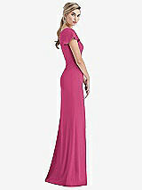 Side View Thumbnail - Tea Rose One-Shoulder Cap Sleeve Trumpet Gown with Front Slit