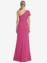 Rear View Thumbnail - Tea Rose One-Shoulder Cap Sleeve Trumpet Gown with Front Slit