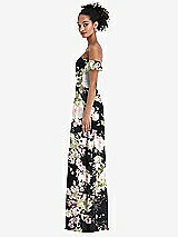 Side View Thumbnail - Noir Garden Off-the-Shoulder Ruffle Cuff Sleeve Chiffon Maxi Dress