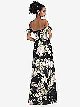 Rear View Thumbnail - Noir Garden Off-the-Shoulder Ruffle Cuff Sleeve Chiffon Maxi Dress