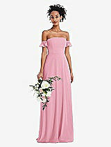 Alt View 1 Thumbnail - Peony Pink Off-the-Shoulder Ruffle Cuff Sleeve Chiffon Maxi Dress