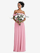Alt View 2 Thumbnail - Peony Pink Off-the-Shoulder Ruffle Cuff Sleeve Chiffon Maxi Dress