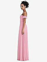 Side View Thumbnail - Peony Pink Off-the-Shoulder Ruffle Cuff Sleeve Chiffon Maxi Dress