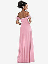 Rear View Thumbnail - Peony Pink Off-the-Shoulder Ruffle Cuff Sleeve Chiffon Maxi Dress