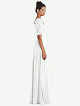 Side View Thumbnail - White Bow One-Shoulder Flounce Sleeve Maxi Dress