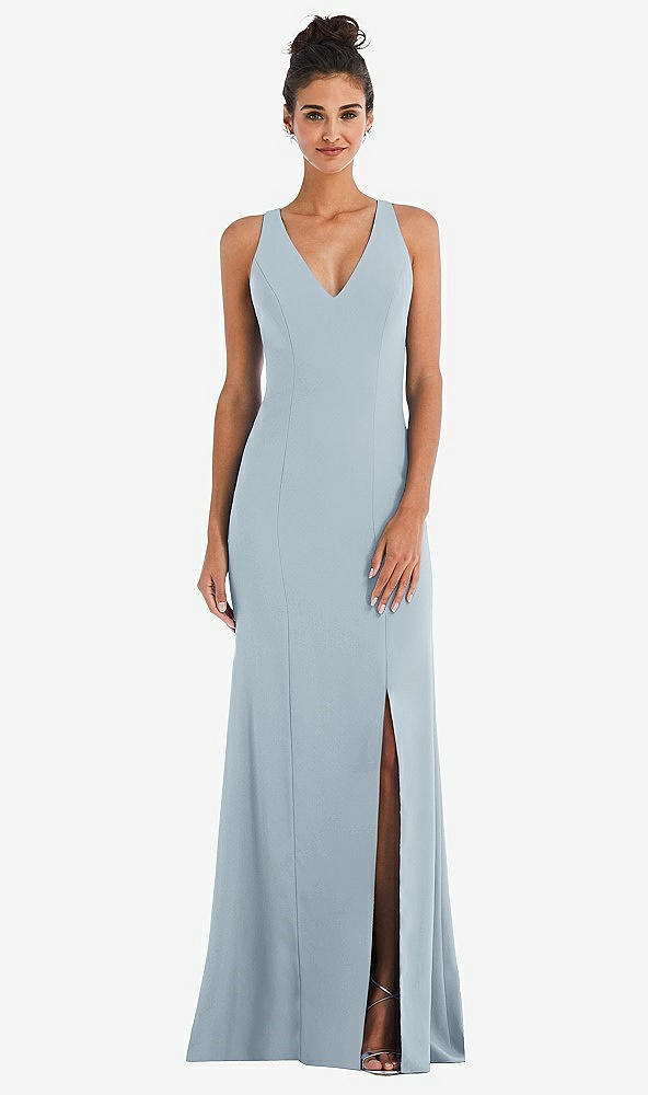 Front View - Mist Criss-Cross Cutout Back Maxi Dress with Front Slit