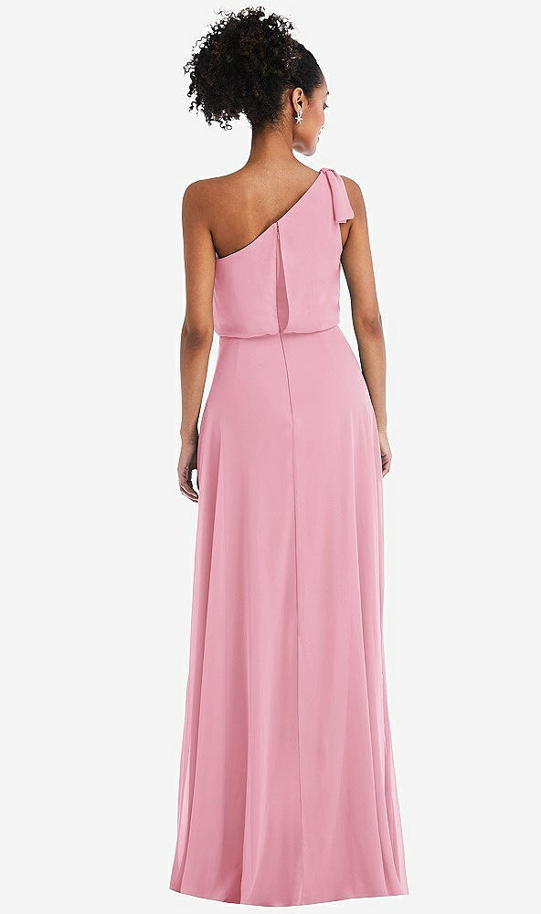 Back View - Peony Pink One-Shoulder Bow Blouson Bodice Maxi Dress