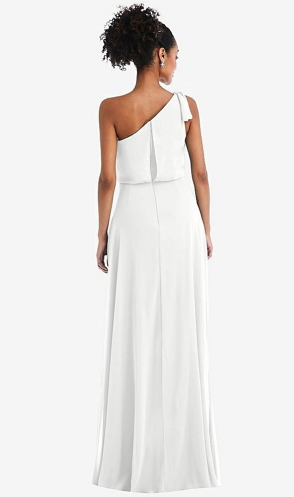Back View - White One-Shoulder Bow Blouson Bodice Maxi Dress