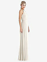 Side View Thumbnail - Ivory Tie-Neck Lace Halter Pleated Skirt Maxi Dress