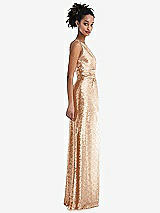 Side View Thumbnail - Rose Gold One-Shoulder Draped Sequin Maxi Dress