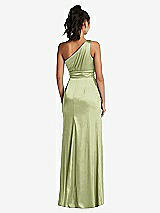 Rear View Thumbnail - Mint One-Shoulder Draped Satin Maxi Dress