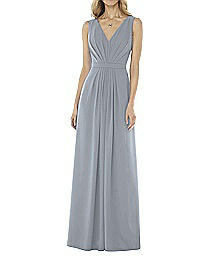 Full Length Sleeveless V-Neck Crepe Dress - Social 8157
