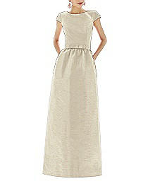 Full Length Bateau Neck Cap Sleeve Dress - Alfred Sung D569