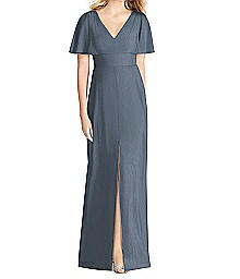 Full Length Sheer Crepe V-Neck Dress - Social 8188