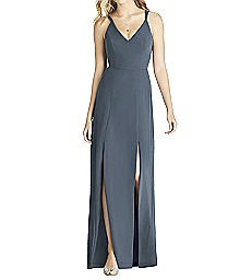 Full Length V-Neck Spaghetti Strap Dress - Social 8187