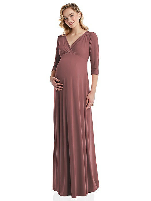 green emerald velvet dress Maternity Plunging Neck Long Sleeve Contrast Mesh Formal Dress Green / S main image 1