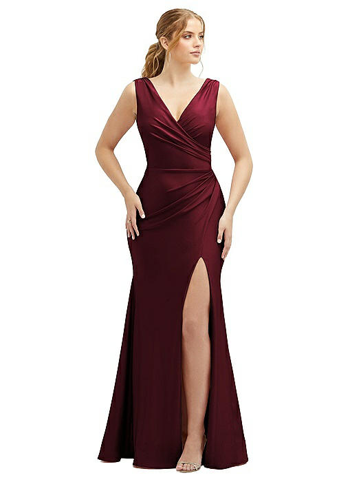 Cynthia satin slit formal dress best sale