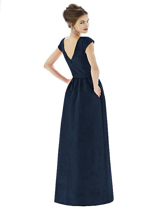 alfred sung cap sleeve dupioni full length dress