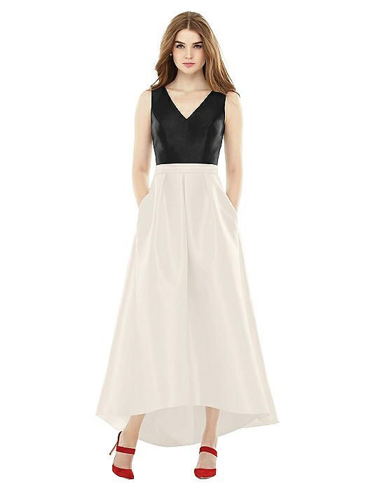 alfred sung high low sateen twill gown