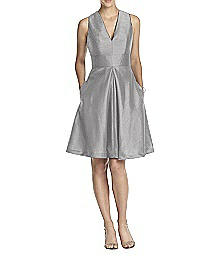 V-Neck Dupioni Cocktail Dress with Pockets - Alfred Sung D610