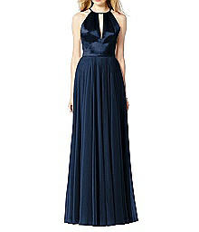 Chiffon and Satin Full Length Halter Dress - After Six 6705