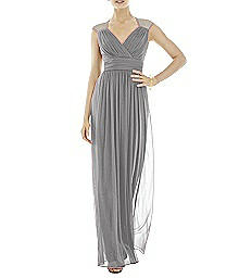 Full Length Cap Sleve Chiffon Dress - Alfred Sung D693