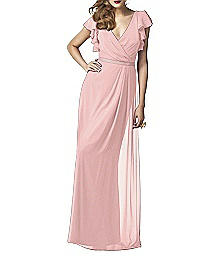 Flutter Sleeve Full Length Lux Shimmer Dress - Dessy 2874LS